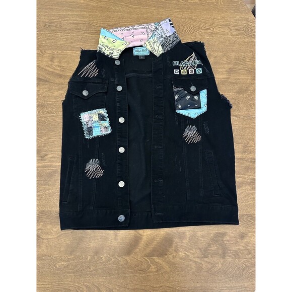 Blac Leaf Vest Men’s Paisley Twill Distressed Embroidered Rave Large Black Vest - Picture 14 of 14